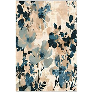 Oturma Odası Halısı – Bej; Mavi – Çiçekli Desen, Makinede Yıkanabilir, Kolay Temizlenebilir, Toz Ve Tüy Tutmaz, Kaymaz, Evcil Hayvan Dostu 150x240 cm