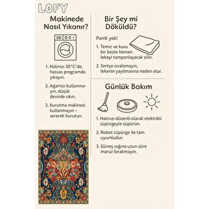 Oturma Odası Halısı – Lacivert; Turuncu – Geleneksel Desen, Makinede Yıkanabilir, Kolay Temizlenebilir, Toz Ve Tüy Tutmaz, Kaymaz, Evcil Hayvan Dostu