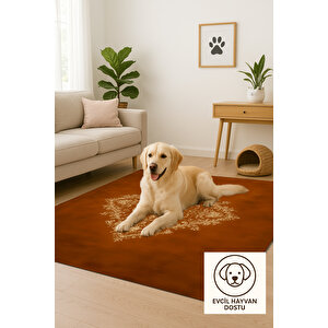 Pamuk Dokuma Taban Halı – Kahverengi; Krem – Geleneksel Desen, Makinede Yıkanabilir, Kolay Temizlenebilir, Toz Ve Tüy Tutmaz, Kaymaz, Evcil Hayvan Dostu 160x230 cm
