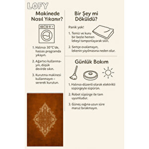 Pamuk Dokuma Taban Halı – Kahverengi; Krem – Geleneksel Desen, Makinede Yıkanabilir, Kolay Temizlenebilir, Toz Ve Tüy Tutmaz, Kaymaz, Evcil Hayvan Dostu