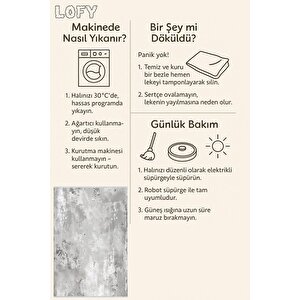 Pamuk Dokuma Taban Halı – Gri; Beyaz – Eskitilmiş Görünümlü (vintage Look) Desen, Makinede Yıkanabilir, Kolay Temizlenebilir, Toz Ve Tüy Tutmaz, Kaymaz, Evcil Hayvan Dostu