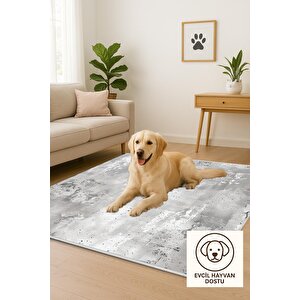 Pamuk Dokuma Taban Halı – Gri; Beyaz – Eskitilmiş Görünümlü (vintage Look) Desen, Makinede Yıkanabilir, Kolay Temizlenebilir, Toz Ve Tüy Tutmaz, Kaymaz, Evcil Hayvan Dostu