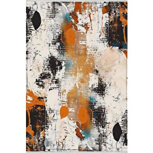 Pamuk Tabanlı Kaymaz Halı – Turuncu; Siyah; Beyaz; Mavi – Soyut Desen, Pamuk Dokuma Taban, Makinede Yıkanabilir, Kolay Temizlenebilir, Toz Ve Tüy Tutmaz, Kaymaz, Evcil Hayvan Dostu 100x180 cm