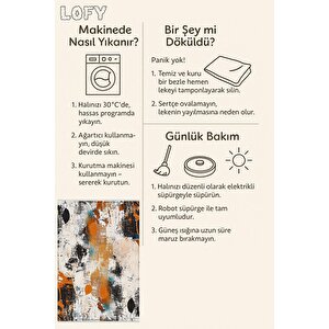 Pamuk Tabanlı Kaymaz Halı – Turuncu; Siyah; Beyaz; Mavi – Soyut Desen, Pamuk Dokuma Taban, Makinede Yıkanabilir, Kolay Temizlenebilir, Toz Ve Tüy Tutmaz, Kaymaz, Evcil Hayvan Dostu