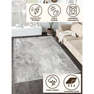 Pamuk Dokuma Taban Halı – Gri; Beyaz – Eskitilmiş Görünümlü (vintage Look) Desen, Makinede Yıkanabilir, Kolay Temizlenebilir, Toz Ve Tüy Tutmaz, Kaymaz, Evcil Hayvan Dostu