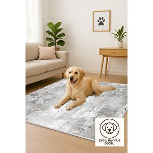 Pamuk Dokuma Taban Halı – Gri; Beyaz – Eskitilmiş Görünümlü (vintage Look) Desen, Makinede Yıkanabilir, Kolay Temizlenebilir, Toz Ve Tüy Tutmaz, Kaymaz, Evcil Hayvan Dostu