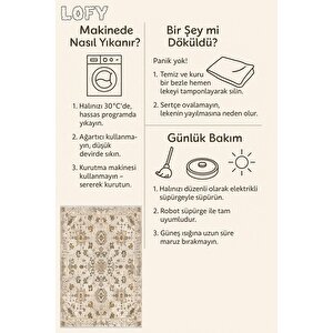 Pamuk Dokuma Taban Halı – Bej; Kahverengi – Oriental Desen, Makinede Yıkanabilir, Kolay Temizlenebilir, Toz Ve Tüy Tutmaz, Kaymaz, Evcil Hayvan Dostu