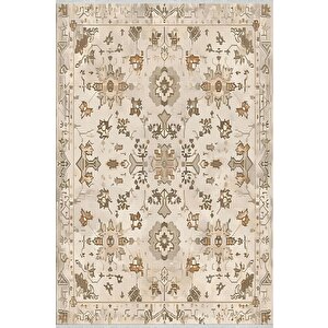 Pamuk Dokuma Taban Halı – Bej; Kahverengi – Oriental Desen, Makinede Yıkanabilir, Kolay Temizlenebilir, Toz Ve Tüy Tutmaz, Kaymaz, Evcil Hayvan Dostu 200x220 cm