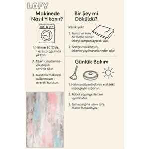 Pamuk Dokuma Taban Halı – Pembe; Mavi; Gri; Krem – Soyut Desen, Makinede Yıkanabilir, Kolay Temizlenebilir, Toz Ve Tüy Tutmaz, Kaymaz, Evcil Hayvan Dostu