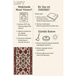 Pamuk Dokuma Taban Halı – Kırmızı; Siyah; Bej; Gri – Floral Desen, Makinede Yıkanabilir, Kolay Temizlenebilir, Toz Ve Tüy Tutmaz, Kaymaz, Evcil Hayvan Dostu