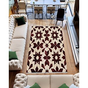 Robot Süpürgeye Uygun Halı – Pamuk Dokuma Taban Halı – Kırmızı; Bej – Geometrik Motif Tasarım, Makinede Yıkanabilir, Kolay Temizlenebilir, Toz Ve Tüy Tutmaz, Kaymaz, Evcil Hayvan Dostu 120x270 cm