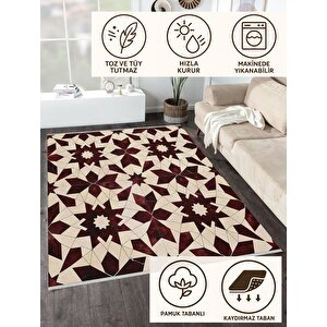 Robot Süpürgeye Uygun Halı – Pamuk Dokuma Taban Halı – Kırmızı; Bej – Geometrik Motif Tasarım, Makinede Yıkanabilir, Kolay Temizlenebilir, Toz Ve Tüy Tutmaz, Kaymaz, Evcil Hayvan Dostu