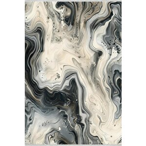 Pamuk Dokuma Taban Halı – Siyah; Gri; Krem – Mermer Desen, Makinede Yıkanabilir, Kolay Temizlenebilir, Toz Ve Tüy Tutmaz, Kaymaz, Evcil Hayvan Dostu 150x240 cm