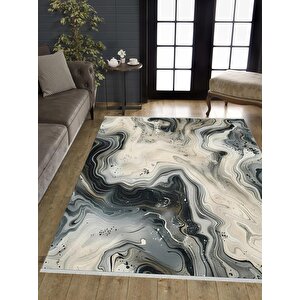 Pamuk Dokuma Taban Halı – Siyah; Gri; Krem – Mermer Desen, Makinede Yıkanabilir, Kolay Temizlenebilir, Toz Ve Tüy Tutmaz, Kaymaz, Evcil Hayvan Dostu 200x350 cm
