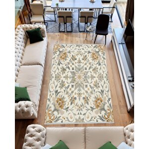 Pamuk Dokuma Taban Halı – Bej; Krem; Açık Kahverengi – Geleneksel Desen, Makinede Yıkanabilir, Kolay Temizlenebilir, Toz Ve Tüy Tutmaz, Kaymaz, Evcil Hayvan Dostu