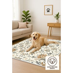 Pamuk Dokuma Taban Halı – Bej; Krem; Açık Kahverengi – Geleneksel Desen, Makinede Yıkanabilir, Kolay Temizlenebilir, Toz Ve Tüy Tutmaz, Kaymaz, Evcil Hayvan Dostu