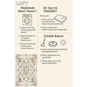 Pamuk Dokuma Taban Halı – Bej; Krem; Açık Kahverengi – Geleneksel Desen, Makinede Yıkanabilir, Kolay Temizlenebilir, Toz Ve Tüy Tutmaz, Kaymaz, Evcil Hayvan Dostu