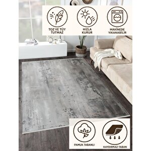 Pamuk Dokuma Taban Halı – Gri; Krem – Eskitilmiş Görünümlü Desen, Makinede Yıkanabilir, Kolay Temizlenebilir, Toz Ve Tüy Tutmaz, Kaymaz, Evcil Hayvan Dostu 80x80 cm