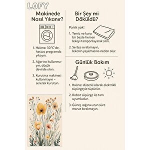 Pamuk Dokuma Taban Halı – Sarı; Yeşil; Krem – Çiçekli Desen, Makinede Yıkanabilir, Kolay Temizlenebilir, Toz Ve Tüy Tutmaz, Kaymaz, Evcil Hayvan Dostu