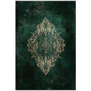 Mutfak Halısı – Yeşil – Eskitilmiş Görünümlü Oriental Desen, Makinede Yıkanabilir, Kolay Temizlenebilir, Toz Ve Tüy Tutmaz, Kaymaz, Evcil Hayvan Dostu 100x100 cm