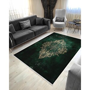 Mutfak Halısı – Yeşil – Eskitilmiş Görünümlü Oriental Desen, Makinede Yıkanabilir, Kolay Temizlenebilir, Toz Ve Tüy Tutmaz, Kaymaz, Evcil Hayvan Dostu 100x100 cm