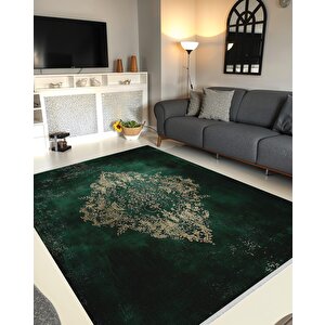 Mutfak Halısı – Yeşil – Eskitilmiş Görünümlü Oriental Desen, Makinede Yıkanabilir, Kolay Temizlenebilir, Toz Ve Tüy Tutmaz, Kaymaz, Evcil Hayvan Dostu 200x220 cm