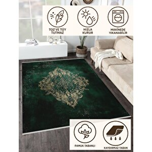 Mutfak Halısı – Yeşil – Eskitilmiş Görünümlü Oriental Desen, Makinede Yıkanabilir, Kolay Temizlenebilir, Toz Ve Tüy Tutmaz, Kaymaz, Evcil Hayvan Dostu