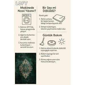 Mutfak Halısı – Yeşil – Eskitilmiş Görünümlü Oriental Desen, Makinede Yıkanabilir, Kolay Temizlenebilir, Toz Ve Tüy Tutmaz, Kaymaz, Evcil Hayvan Dostu