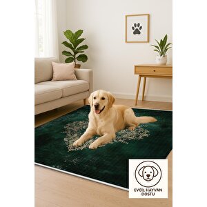 Mutfak Halısı – Yeşil – Eskitilmiş Görünümlü Oriental Desen, Makinede Yıkanabilir, Kolay Temizlenebilir, Toz Ve Tüy Tutmaz, Kaymaz, Evcil Hayvan Dostu