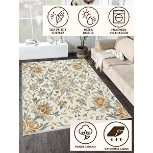 Pamuk Dokuma Taban Halı – Bej; Krem; Açık Kahverengi – Geleneksel Desen, Makinede Yıkanabilir, Kolay Temizlenebilir, Toz Ve Tüy Tutmaz, Kaymaz, Evcil Hayvan Dostu