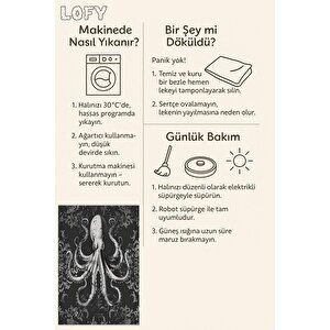 Pamuk Dokuma Taban Halı – Siyah; Gri – Ahtapot Desen, Makinede Yıkanabilir, Kolay Temizlenebilir, Toz Ve Tüy Tutmaz, Kaymaz, Evcil Hayvan Dostu