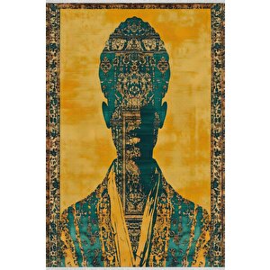 Pamuk Dokuma Taban Halı – Sarı; Turkuaz; Siyah – Soyut Desen, Makinede Yıkanabilir, Kolay Temizlenebilir, Toz Ve Tüy Tutmaz, Kaymaz, Evcil Hayvan Dostu