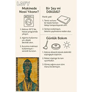 Pamuk Dokuma Taban Halı – Sarı; Turkuaz; Siyah – Soyut Desen, Makinede Yıkanabilir, Kolay Temizlenebilir, Toz Ve Tüy Tutmaz, Kaymaz, Evcil Hayvan Dostu