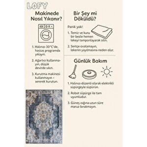 Pamuk Tabanlı Kaymaz Halı – Lacivert; Bej; Krem – Oriental Desen, Pamuk Dokuma Taban, Makinede Yıkanabilir, Kolay Temizlenebilir, Toz Ve Tüy Tutmaz, Kaymaz, Evcil Hayvan Dostu