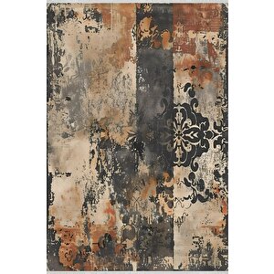 Oturma Odası Halısı – Siyah; Bej – Eskitilmiş Görünümlü Tasarım, Makinede Yıkanabilir, Kolay Temizlenebilir, Toz Ve Tüy Tutmaz, Kaymaz, Evcil Hayvan Dostu 150x300 cm