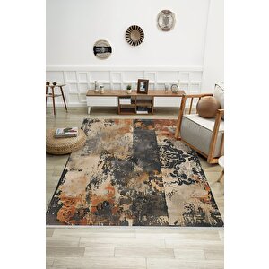 Oturma Odası Halısı – Siyah; Bej – Eskitilmiş Görünümlü Tasarım, Makinede Yıkanabilir, Kolay Temizlenebilir, Toz Ve Tüy Tutmaz, Kaymaz, Evcil Hayvan Dostu