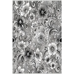 Pamuk Dokuma Taban Halı – Gri; Siyah; Beyaz – Floral Desen, Makinede Yıkanabilir, Kolay Temizlenebilir, Toz Ve Tüy Tutmaz, Kaymaz, Evcil Hayvan Dostu 120x180 cm