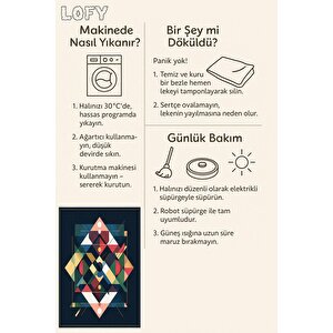 Pamuk Dokuma Taban Halı – Lacivert; Kırmızı; Yeşil; Sarı; Beyaz – Soyut Desen, Makinede Yıkanabilir, Kolay Temizlenebilir, Toz Ve Tüy Tutmaz, Kaymaz, Evcil Hayvan Dostu