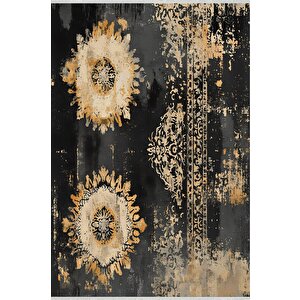 Mutfak Halısı – Siyah; Bej; Sarı – Floral Desen, Makinede Yıkanabilir, Kolay Temizlenebilir, Toz Ve Tüy Tutmaz, Kaymaz, Evcil Hayvan Dostu