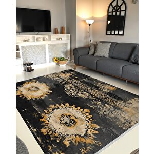 Mutfak Halısı – Siyah; Bej; Sarı – Floral Desen, Makinede Yıkanabilir, Kolay Temizlenebilir, Toz Ve Tüy Tutmaz, Kaymaz, Evcil Hayvan Dostu