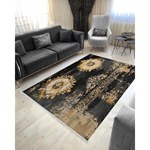 Mutfak Halısı – Siyah; Bej; Sarı – Floral Desen, Makinede Yıkanabilir, Kolay Temizlenebilir, Toz Ve Tüy Tutmaz, Kaymaz, Evcil Hayvan Dostu