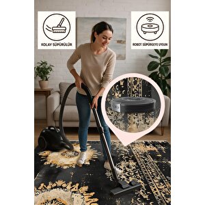 Mutfak Halısı – Siyah; Bej; Sarı – Floral Desen, Makinede Yıkanabilir, Kolay Temizlenebilir, Toz Ve Tüy Tutmaz, Kaymaz, Evcil Hayvan Dostu