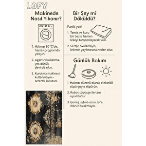 Mutfak Halısı – Siyah; Bej; Sarı – Floral Desen, Makinede Yıkanabilir, Kolay Temizlenebilir, Toz Ve Tüy Tutmaz, Kaymaz, Evcil Hayvan Dostu