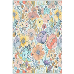 Mutfak Halısı – Mavi; Sarı; Turuncu; Lila – Çiçekli Desen, Makinede Yıkanabilir, Kolay Temizlenebilir, Toz Ve Tüy Tutmaz, Kaymaz, Evcil Hayvan Dostu 200x270 cm