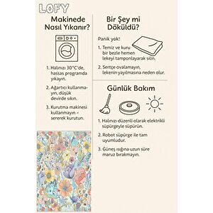 Mutfak Halısı – Mavi; Sarı; Turuncu; Lila – Çiçekli Desen, Makinede Yıkanabilir, Kolay Temizlenebilir, Toz Ve Tüy Tutmaz, Kaymaz, Evcil Hayvan Dostu