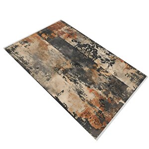 Oturma Odası Halısı – Siyah; Bej – Eskitilmiş Görünümlü Tasarım, Makinede Yıkanabilir, Kolay Temizlenebilir, Toz Ve Tüy Tutmaz, Kaymaz, Evcil Hayvan Dostu 100x180 cm