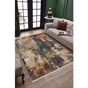 Oturma Odası Halısı – Siyah; Bej – Eskitilmiş Görünümlü Tasarım, Makinede Yıkanabilir, Kolay Temizlenebilir, Toz Ve Tüy Tutmaz, Kaymaz, Evcil Hayvan Dostu