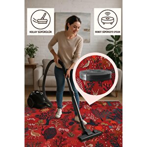 Pamuk Dokuma Taban Halı – Kırmızı; Siyah; Beyaz; Kahverengi – Hayvan Desen, Makinede Yıkanabilir, Kolay Temizlenebilir, Toz Ve Tüy Tutmaz, Kaymaz, Evcil Hayvan Dostu