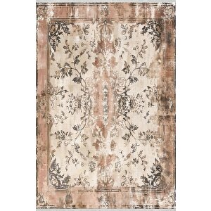 Pamuk Tabanlı Kaymaz Halı – Bej; Kahverengi; Krem – Oriental Desen, Pamuk Dokuma Taban, Makinede Yıkanabilir, Kolay Temizlenebilir, Toz Ve Tüy Tutmaz, Kaymaz, Evcil Hayvan Dostu 200x270 cm