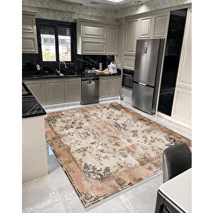 Pamuk Tabanlı Kaymaz Halı – Bej; Kahverengi; Krem – Oriental Desen, Pamuk Dokuma Taban, Makinede Yıkanabilir, Kolay Temizlenebilir, Toz Ve Tüy Tutmaz, Kaymaz, Evcil Hayvan Dostu 200x270 cm